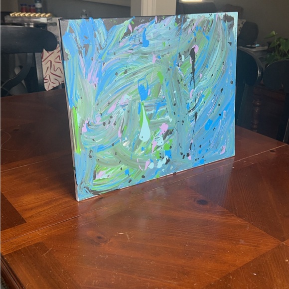 Dynamic Blue and Green Abstract Painting - Picture 3 of 3